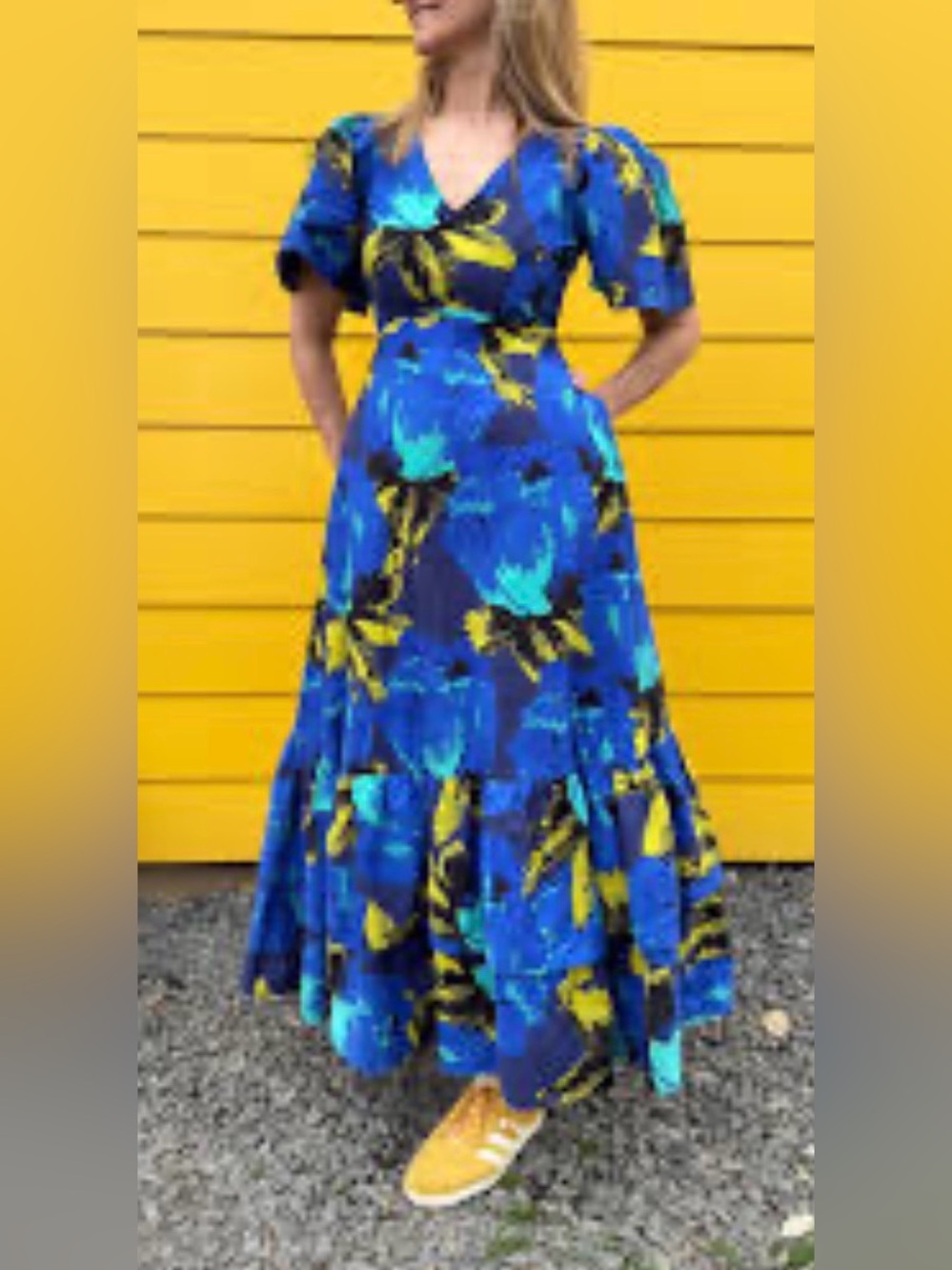 Christopher John Rogers for Target Blue Floral V-Neck Maxi Dress Women's Size 6